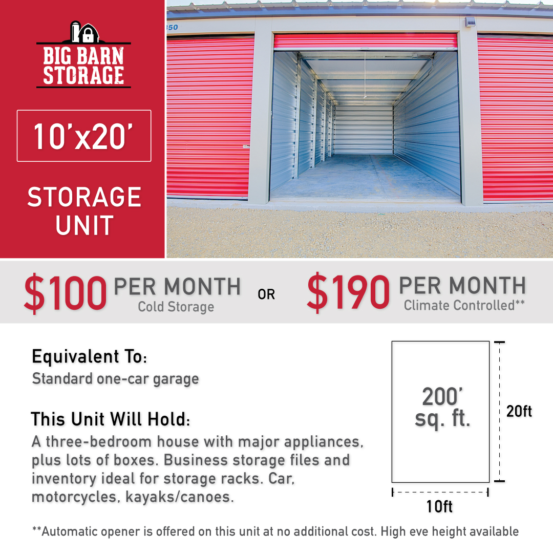 Unit Pricing Big Barn Storage Madison, WI